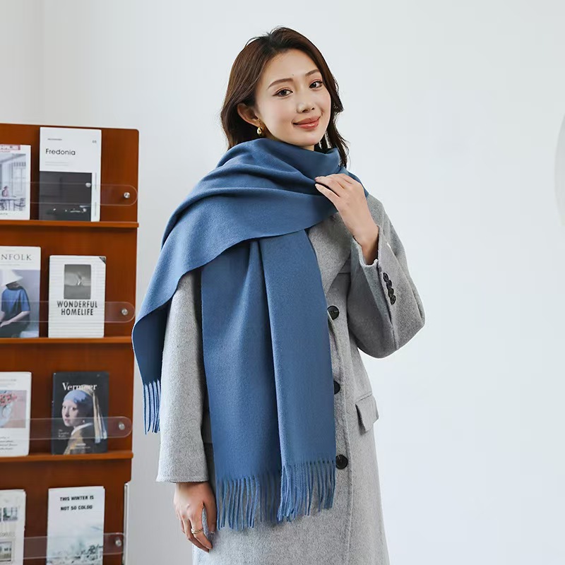 K134 Wool scarf women winter high-end 2024 new cashmere scarf versatile thick warm solid color scarf wholesale