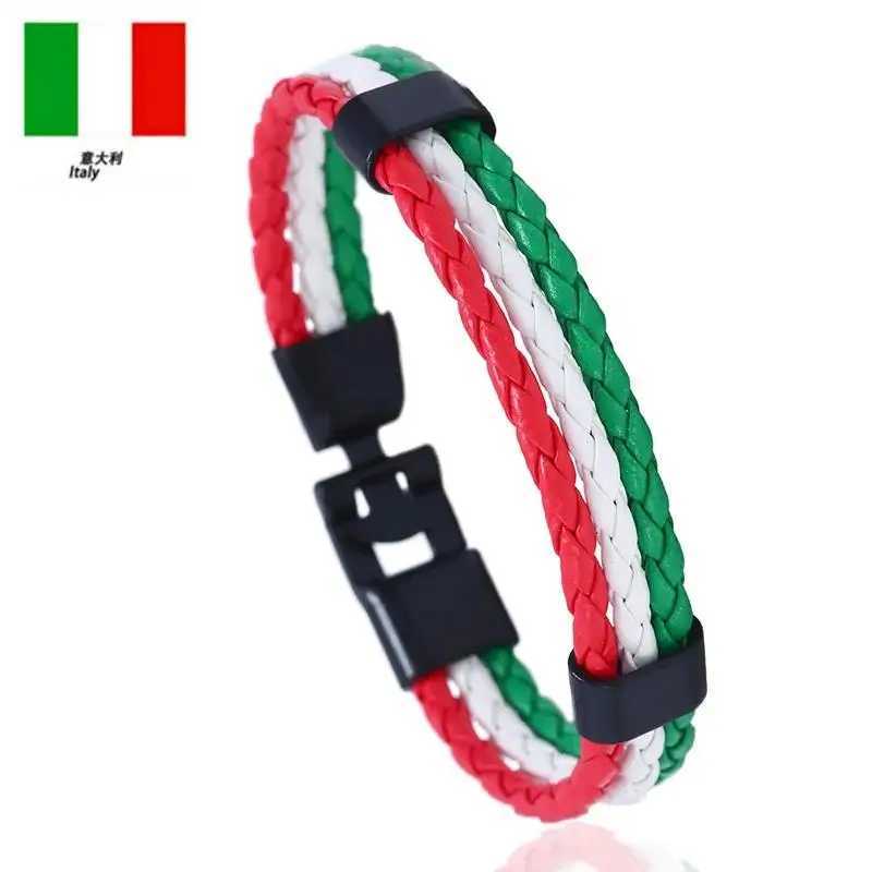 Flag Color ES Spain Multi layer Leather Bracelet Mens Bracelet Fashion Black Handle Mens Jewelry Pulseira MasculinaXJ250315