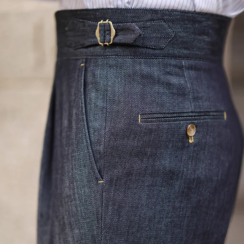 Fashion Mens Dress Pants High Waist Straight Spring Business Edition Belt Trouser Gentleman Paris Button 250313