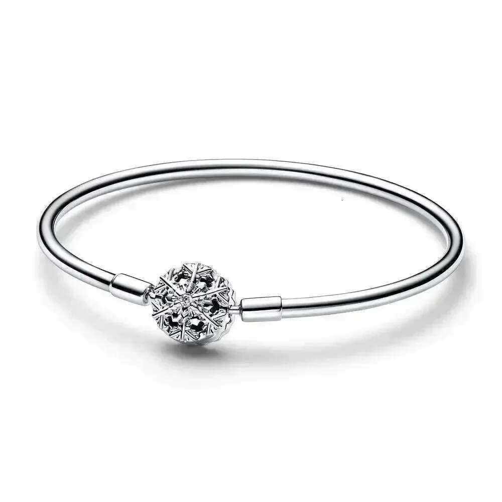 New 925 Sterling Silver Pretty Moments Asymmetric Star T-Bar Snake Chain Bracelet Sparking Snowflake Clasp Bangle For Gifts