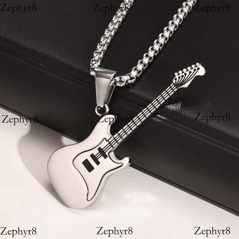 2025 New model Fashion Rock Jewelry Hip Hop Black Guitar Pendant Statement Necklaces Stainless Steel Charms Pendants Necklace for Men