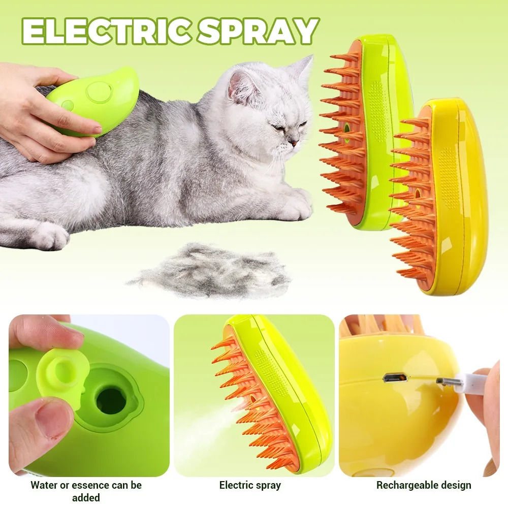 Cat and dog steam brush Steam Electric spray for pet massage beauty tool Shedding 3 in 1 electric comb y250312