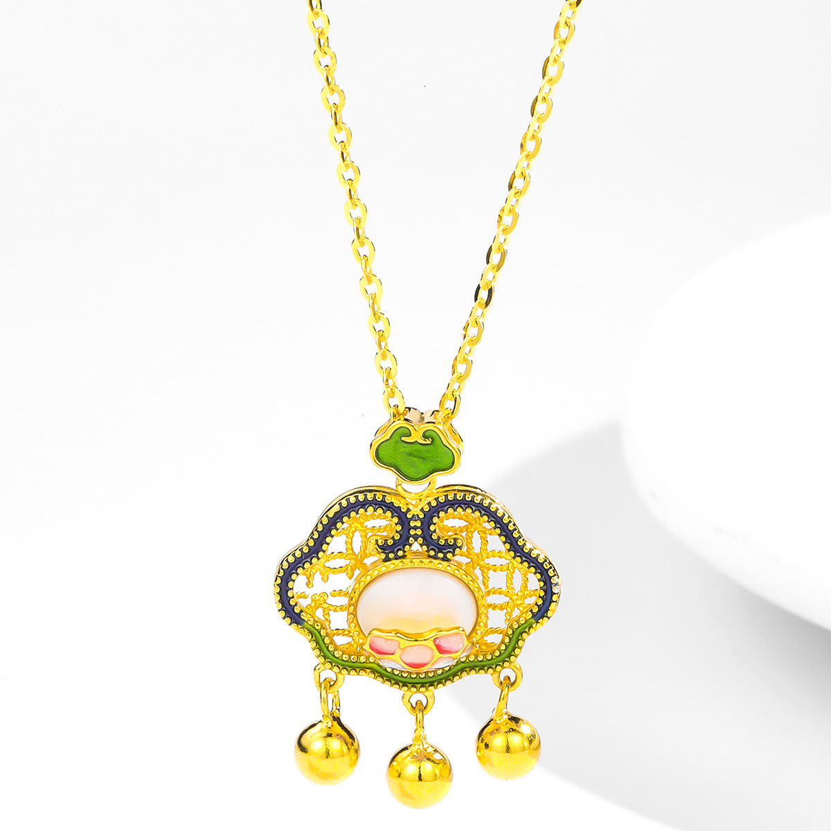 S925 Silver Necklace Female Sterling Silver Peace Lock New Chinese Ancient Process Small Lock Lotus Retro Style New Collarbone Chain