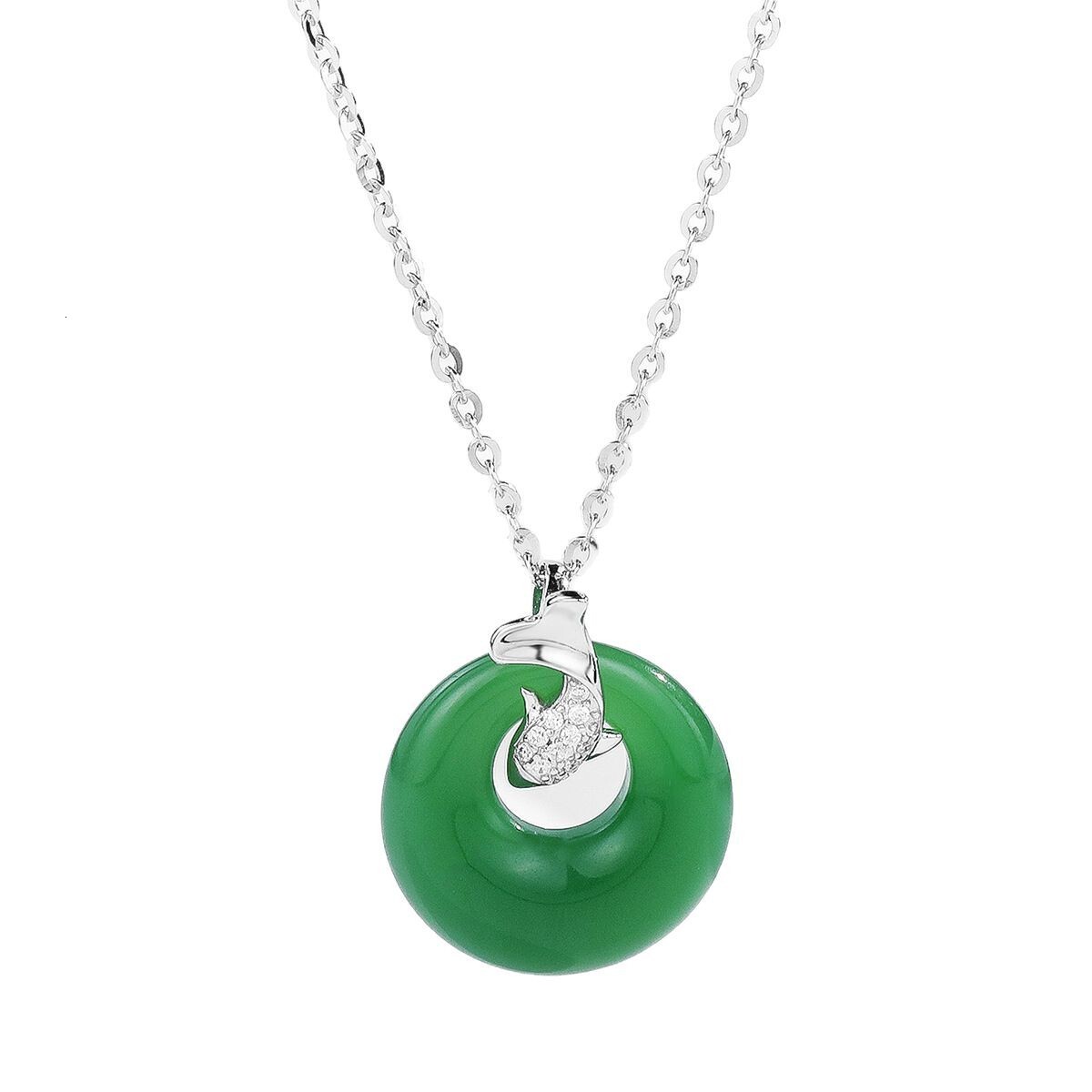 S925 Silver Necklace Women's Japanese And Korean Fashion Emerald Whale Safe Buckle Necklace Minority Natural Chalmedony Clavicle Chain Jewelry