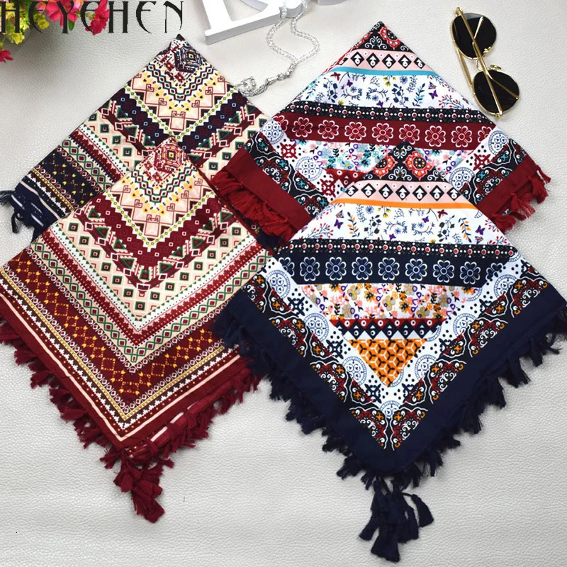 Square Tassel Winter Cotton Scarf Flower Printed Bandana For Women Hijab Bohemian Style Ladies Shawls HY03 250314