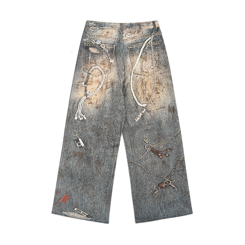 ETAI Men's Wear | New Cotton Straight Tube 3D Printed Casual Pants American Button Jeans For Men