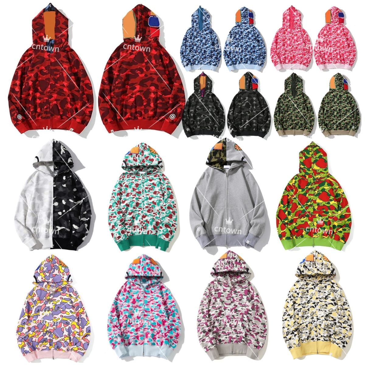 Mens Designer Hoodies Full Zip Up Jackets Men Women Sweetwear sharks Jacket Camouflage Pattern Hoodie Sweatshirts For Male Colors Womens Clothing Asian Size M-3XL #8