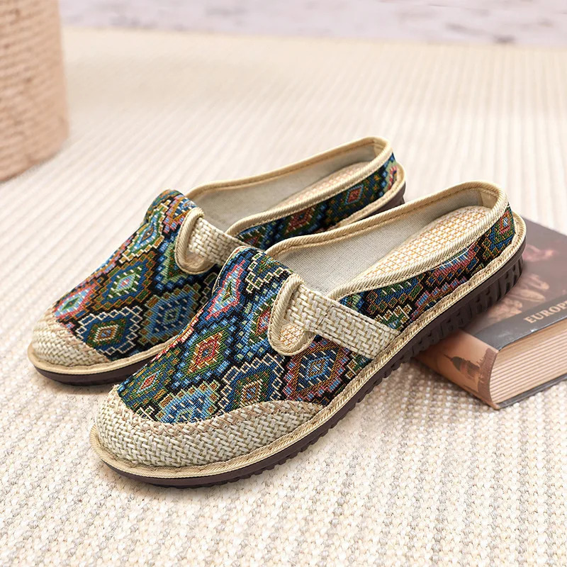 Fashion Womens Shoes Ethnic Style Embroidered Linen Breathable Outdoor Casual Slippers Shoes for Women Zapatos De Mujer 250314