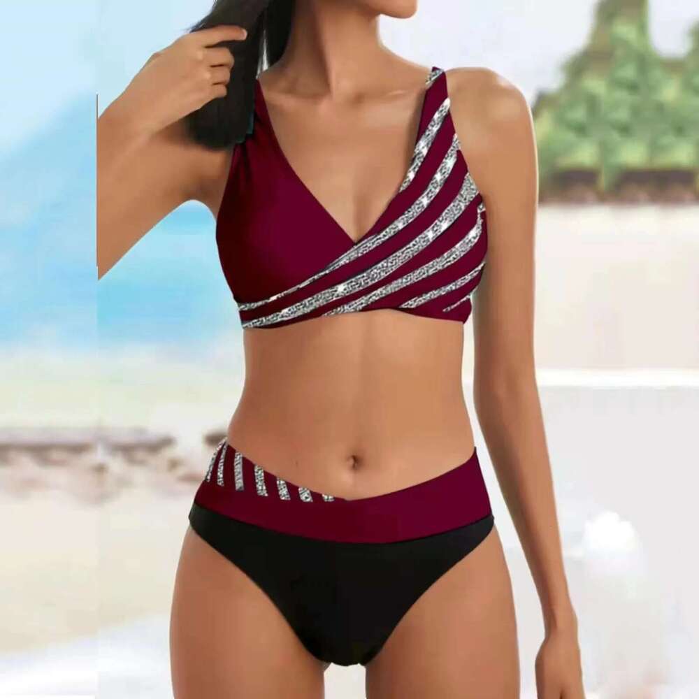 Women's swimsuit with pockets, high waist, two-piece set, women's swimsuit