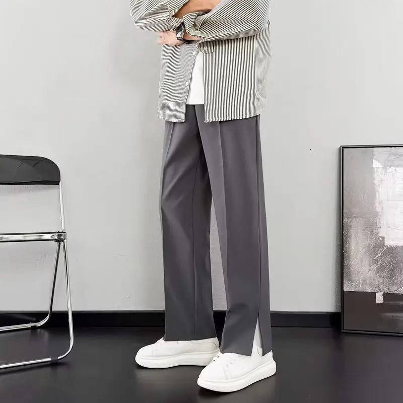 Black suit pants mens ultrathin fashionable society dress Korean solid color straight office 250313