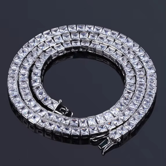 Mens 6mm Boss Life Princess Cut Hip Hop Tennis Chain Necklace Flooded Ice Moissanite Style