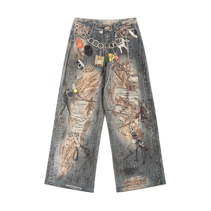 ETAI Men's Wear | New Cotton Straight Tube 3D Printed Casual Pants American Button Jeans For Men