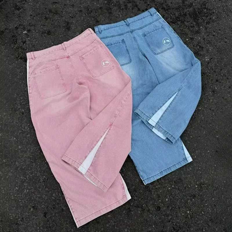 Y2K luggage mens jeans new patchwork embroidered stripes high-quality jeans Harajuku mens hip-hop street casual loose jeansT250319