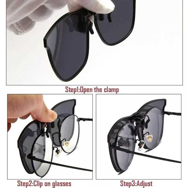 Polarized clip on sunglasses for men photoelectric car driver goggles night vision goggles anti glare retro square glasses Oculos W250315