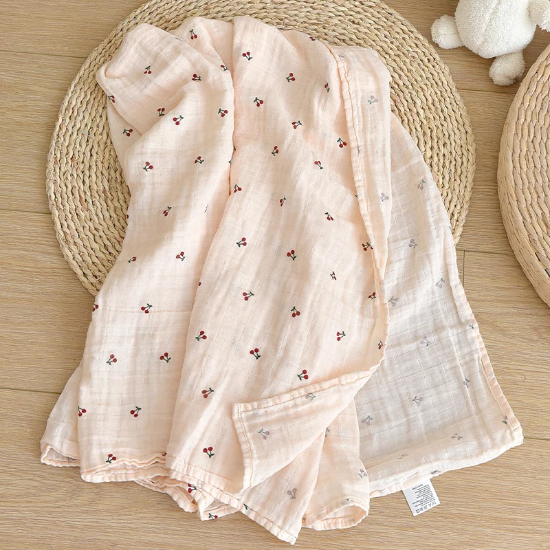 Cherry Lemon Blueberry Muslin Baby Swaddle Blanket for Boys Girls born Cotton Gauze Swaddling Wrap Receiving Blanket Unisex 250314
