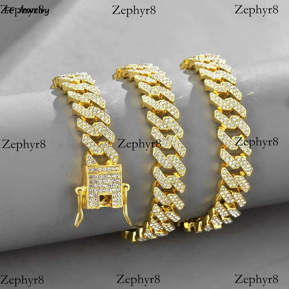 2025 New model 12mm Women Hip Hop Iced Out Bg Prong Cuban Paved Rhie k Chain Choker Necklace Men Jewelry