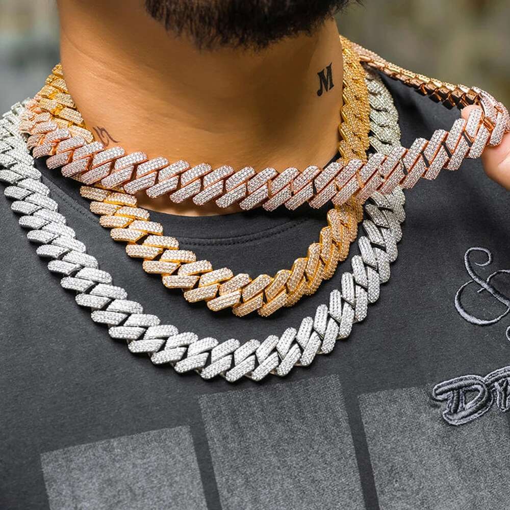 2025 Drop Shipping Hip Hop Cuban k Chain Necklace Sier/ Gold Plated 10/12/14/15/20mm Iced Out Dia CZ Gift for Him/Her