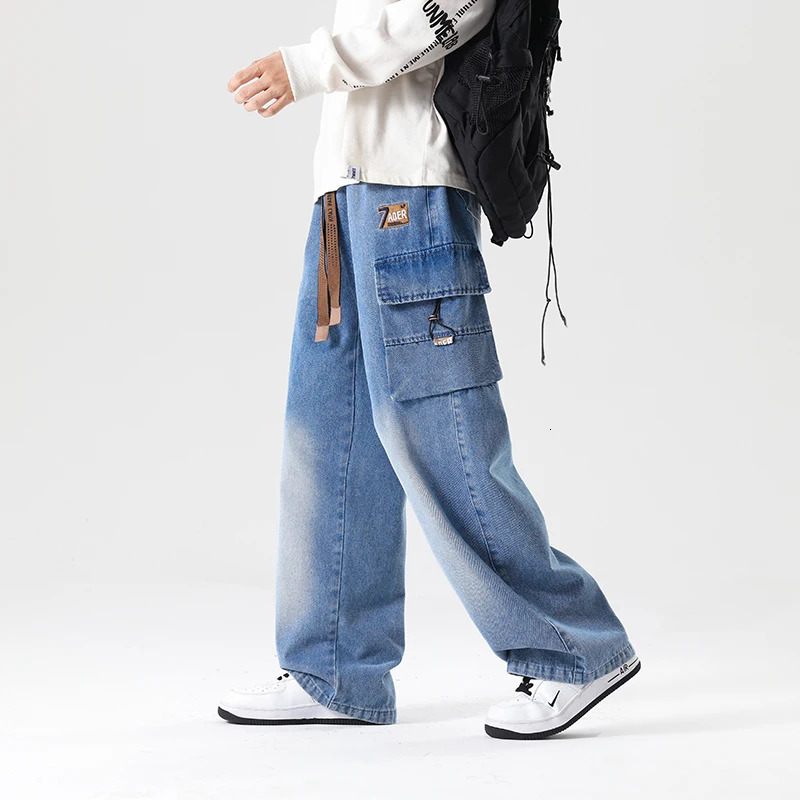 Big Size Mens Cargo Jeans Loose Wide Leg Straight Denim Pants Male Autumn Streetwear Casual Baggy Cowboy Trouser Plus Large 8XL 250313