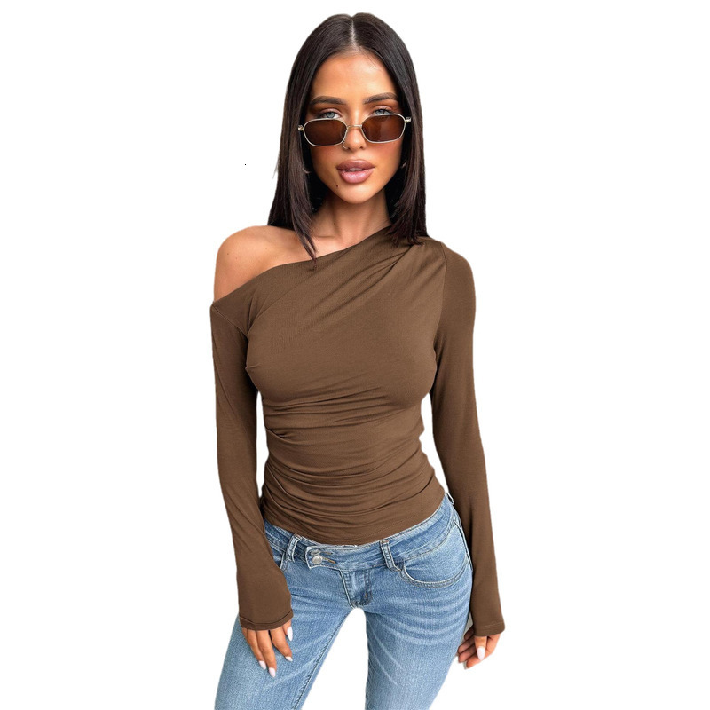 Y2k T-Shirt 2024 New Slant Neck Off Shoulder Long Sleeved Knitwear Summer High Grade Spicy Girl Top Women's Design Sense