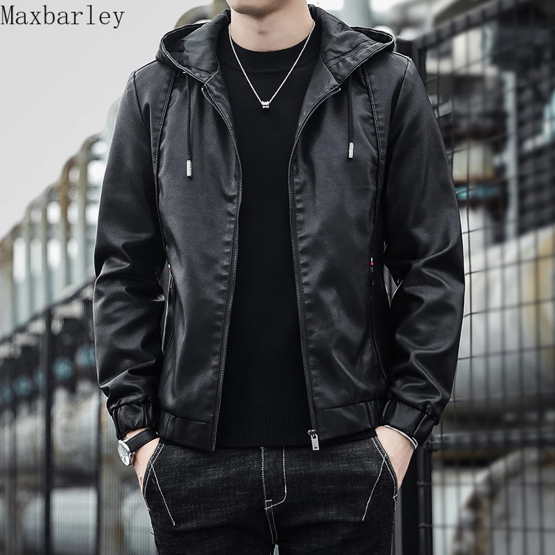 mens leather jacket autumn and winter fashion hooded middleaged elderly artificial clothing motorcycle 250313