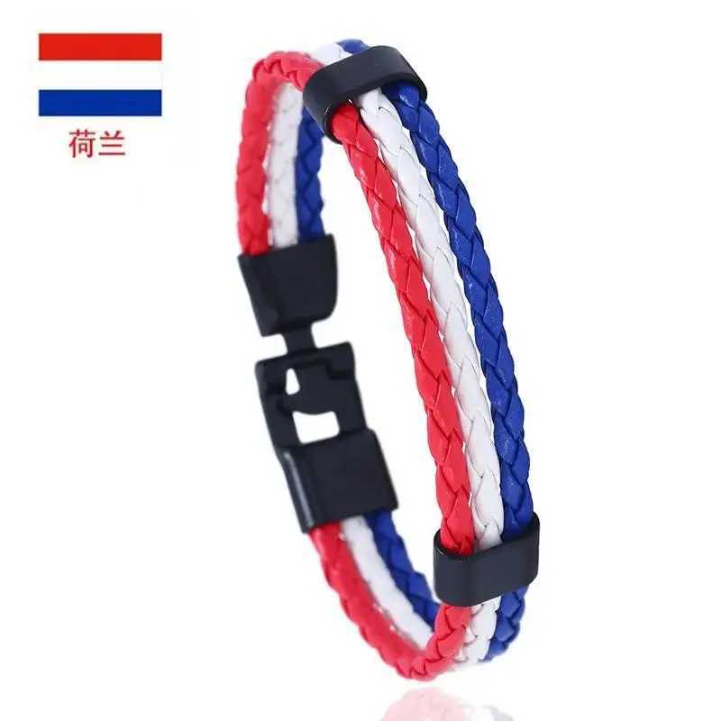 Flag Color ES Spain Multi layer Leather Bracelet Mens Bracelet Fashion Black Handle Mens Jewelry Pulseira MasculinaXJ250315