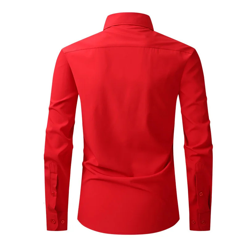 Solid color mens long sleeved shirt single-layer square neckline small elastic shirt suitable for weddings/business/offices 250314
