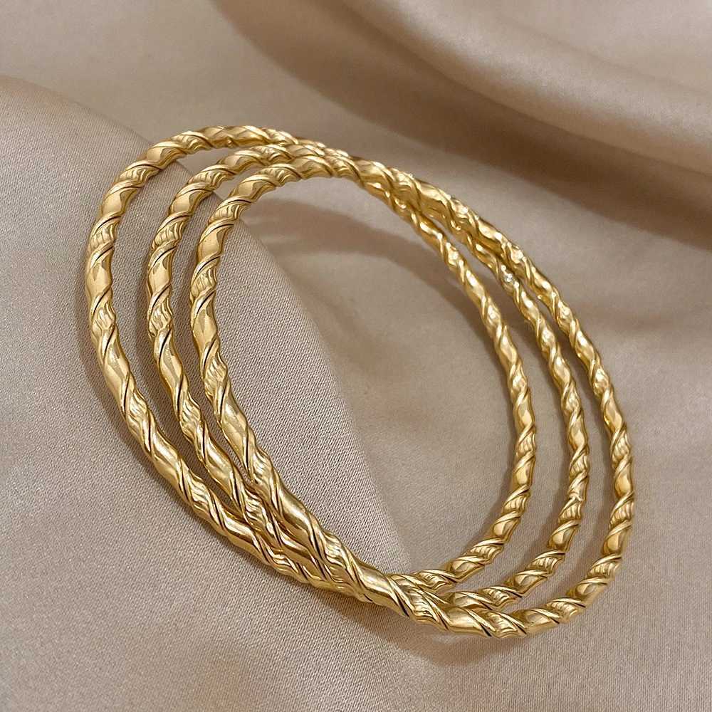 DODOHAO 3pcs Twist 18K Gold Plated Stainl Steel Bracelets for Women Chic Classic Tibetan Buddha Bracelet Stacked Mens BangleXJ250315