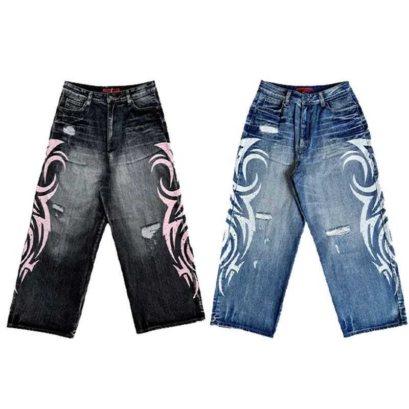 Y2K Baggy Jeans Gothic vintage printing Pattern Washed ripped jeans Hip Hop Streetwear Harajuku men women Casual wide leg jeansT250319