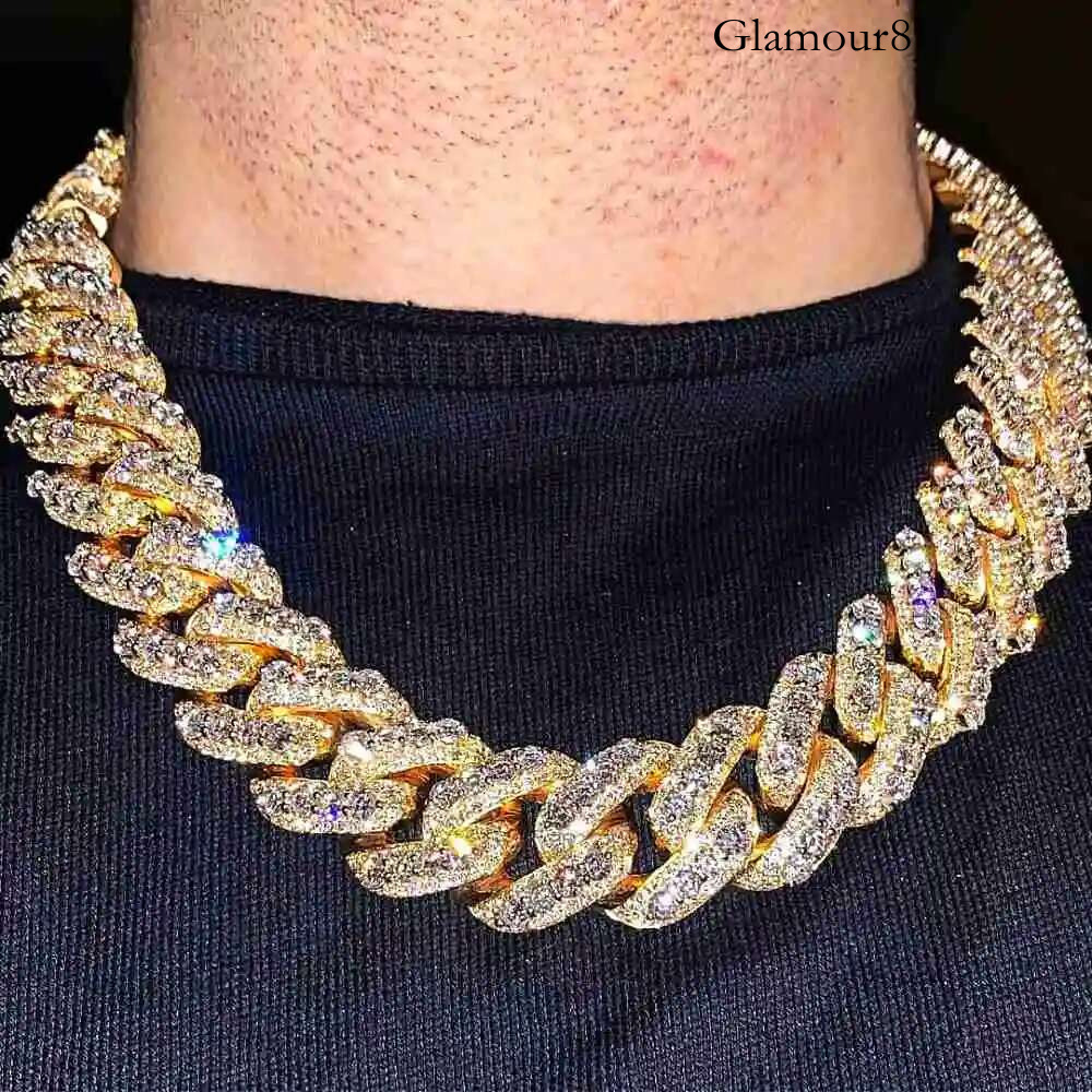 Factory 20mm 3 Rows k Raise Pointer Iced Out DVVS Sterg Sier Moissanite Cuban Chain