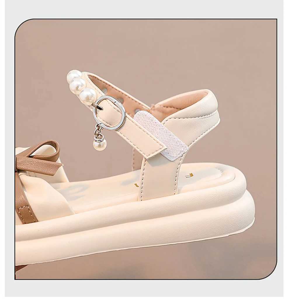 Summer Princess Girls Sandals Korean Style Pearl Bow Childrens Party Shoes Soft Waterproof Beach SandalsT250315