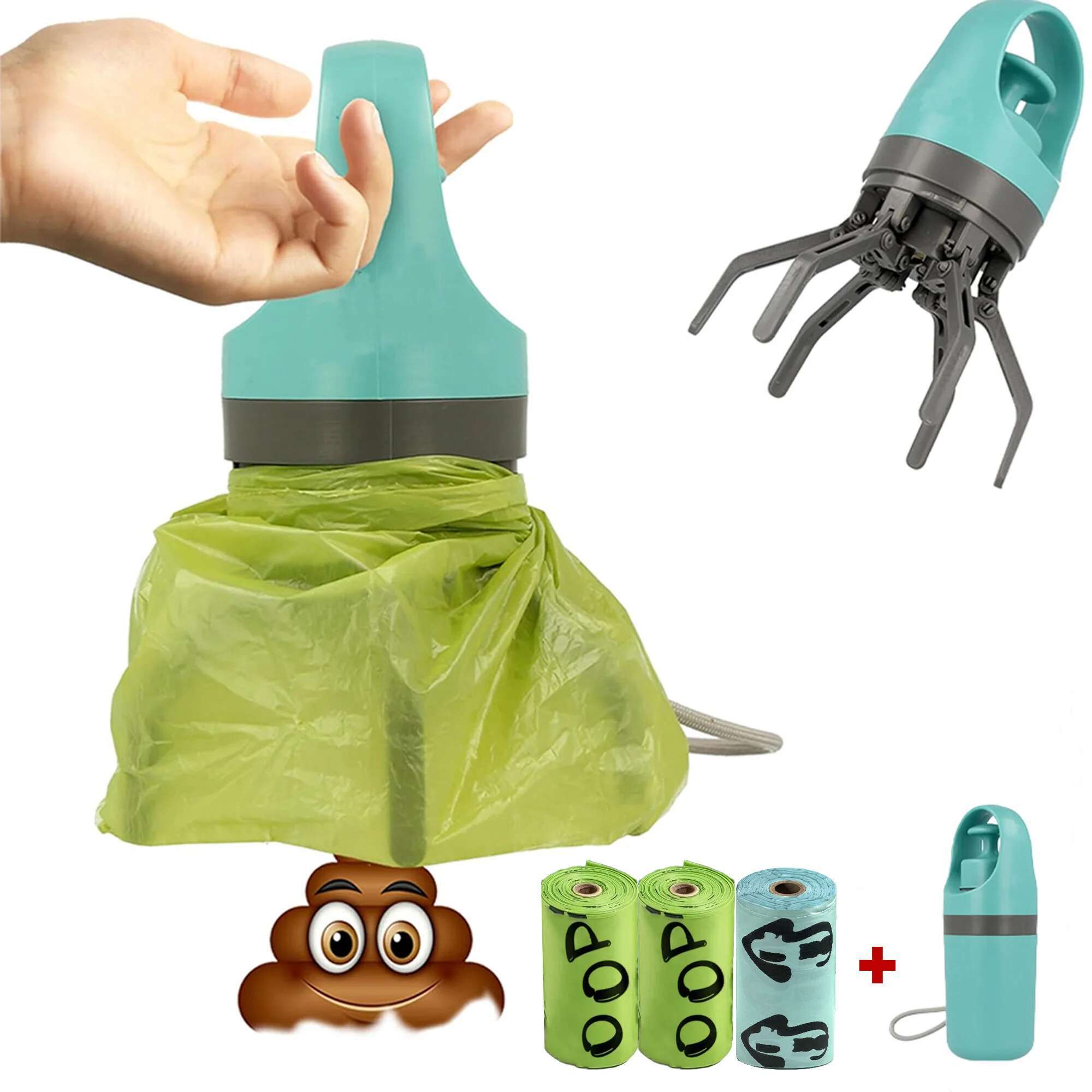Portable zero -contact pet waste pick shovel for outdoor use Two rolls of EPI photodegradable dog poop bags are included.