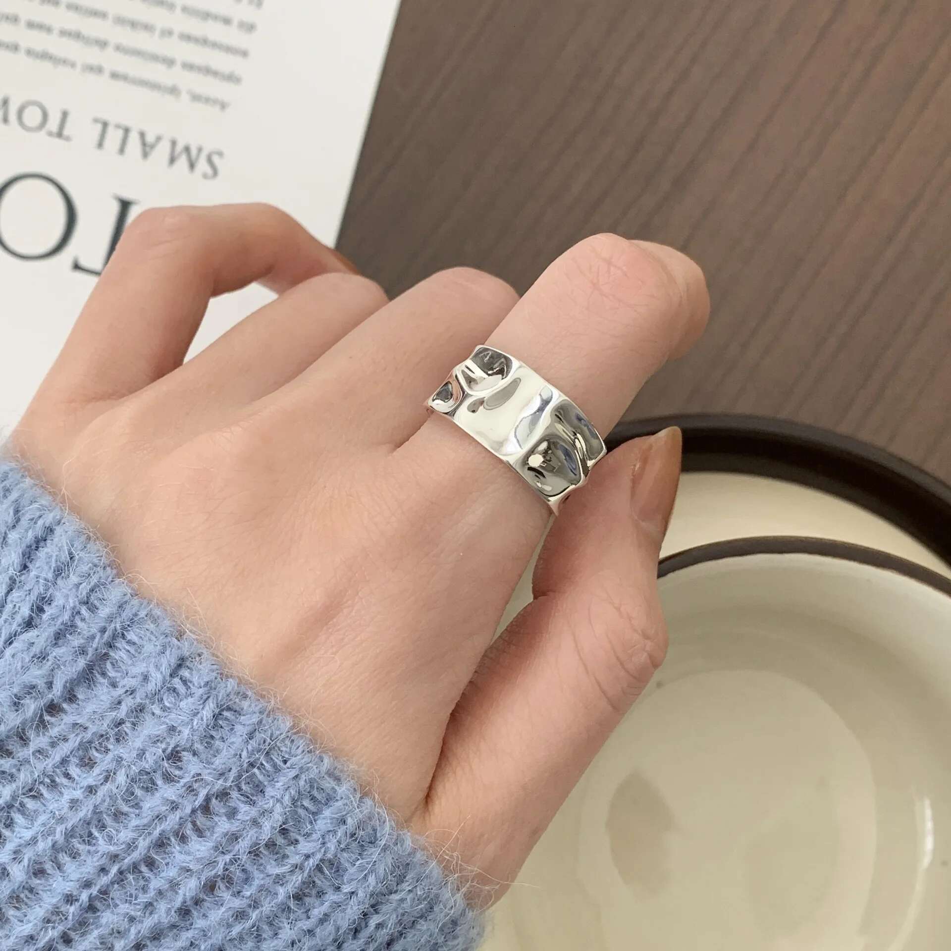 Vintage Irregular Pleated Wide Opening Ring For Women Fashion Geometric Gold Sier Color Punk Adjustable Rings Jewelry Gifts
