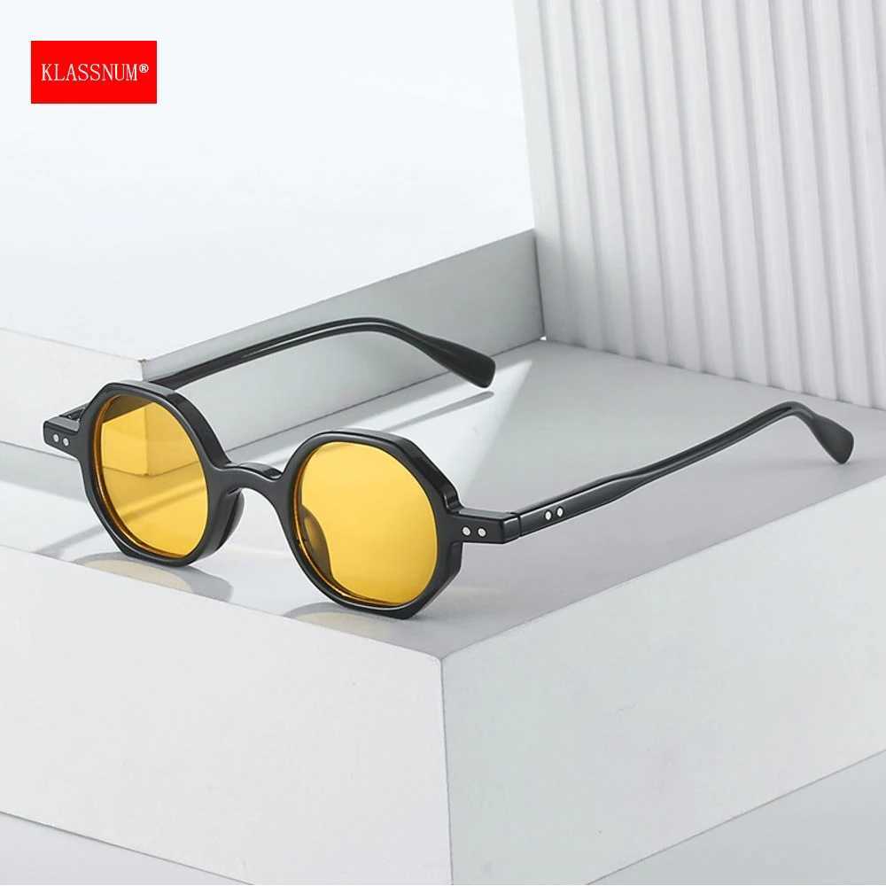KLASSNUM Classic Retro Sunglasses Mens Small Round Retro Punk Ocean Color Sunglasses Gradient Transparent Lens Driving Glasses 2025 W250315