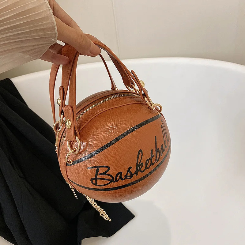 Basketball Shaped Crossbody Bag Trendy Y2K Chain Shoulder Bag PU Leather Top Handle Circle Purse Purses and Handbags Hand Bags 250314