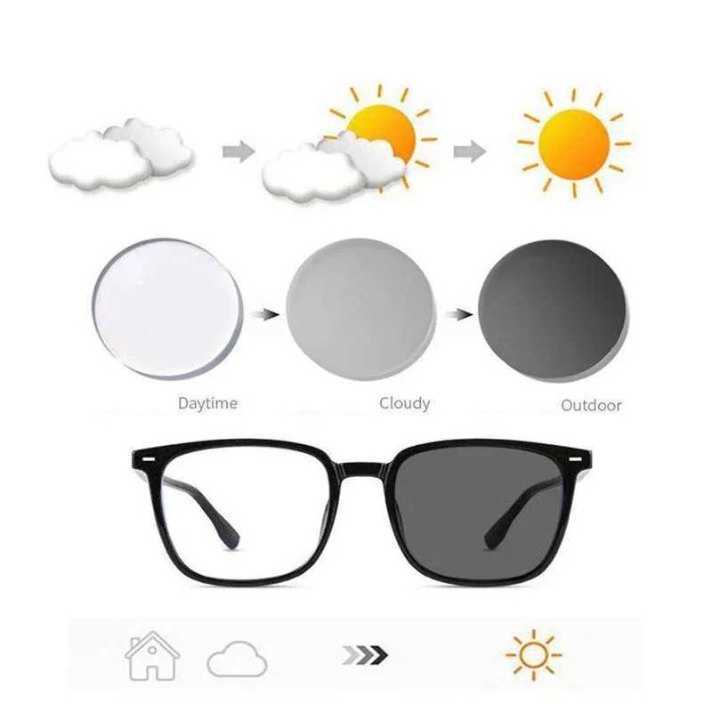 Sunglasses mens photochromic glasses square black thick frame anti blue light sunglasses UV400 W250315