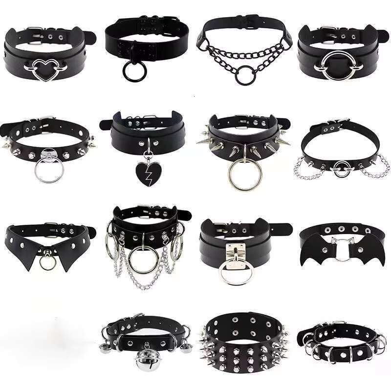 2025 New model Women Men Cool Punk Gothic Goth Spike Heart Shape Biker Choker PU Leather Collar Studded Rock Necklace