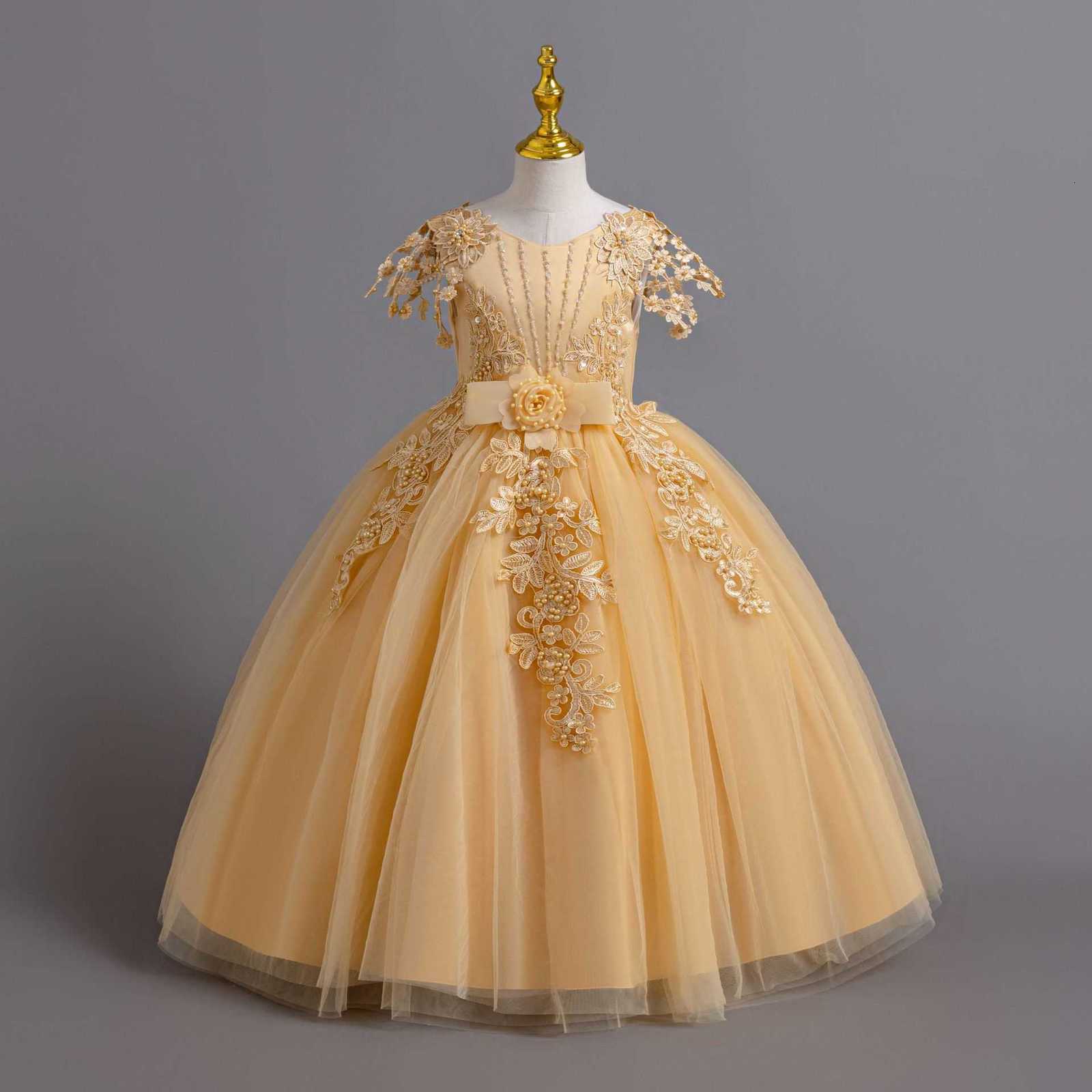 Girl's Dresses Long skirt style girls' dress, tied wedding dress, princess dress, high-end graduation party dress, girl dress