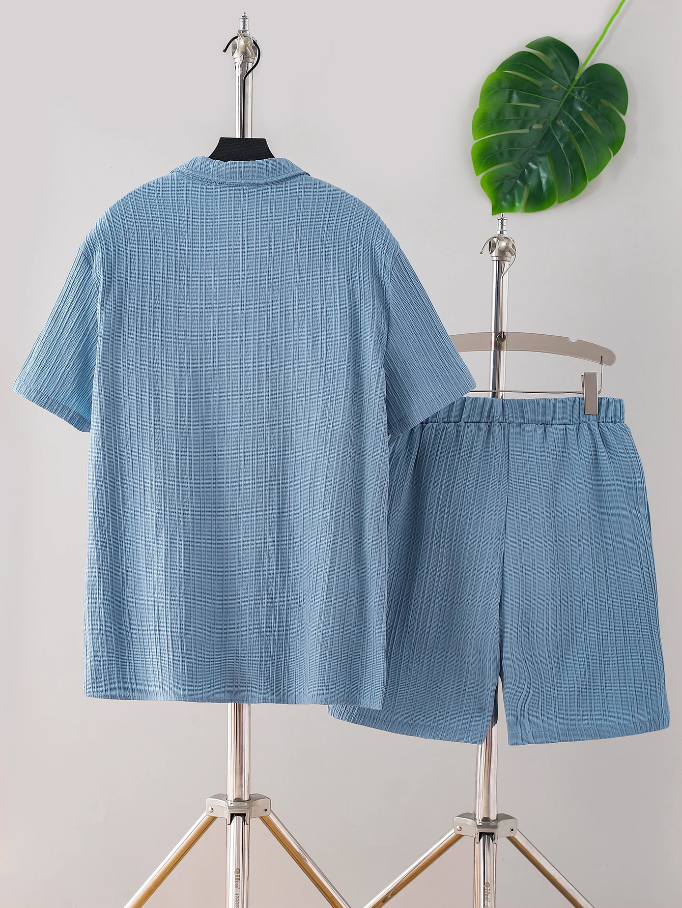 adult summer open chest button short sleevedloose shorts casual outfit 250310