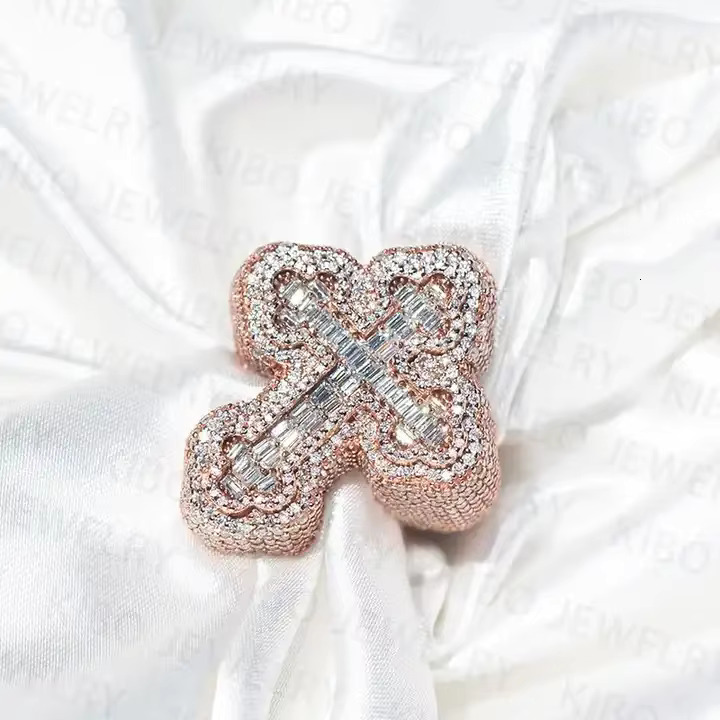 2025 Luxury Rapper Jewelry Hip Hop Cross 925 Silver Ring VVS Moissanite Ring Iced Out Rose Gold Plating Custom Rings for Men