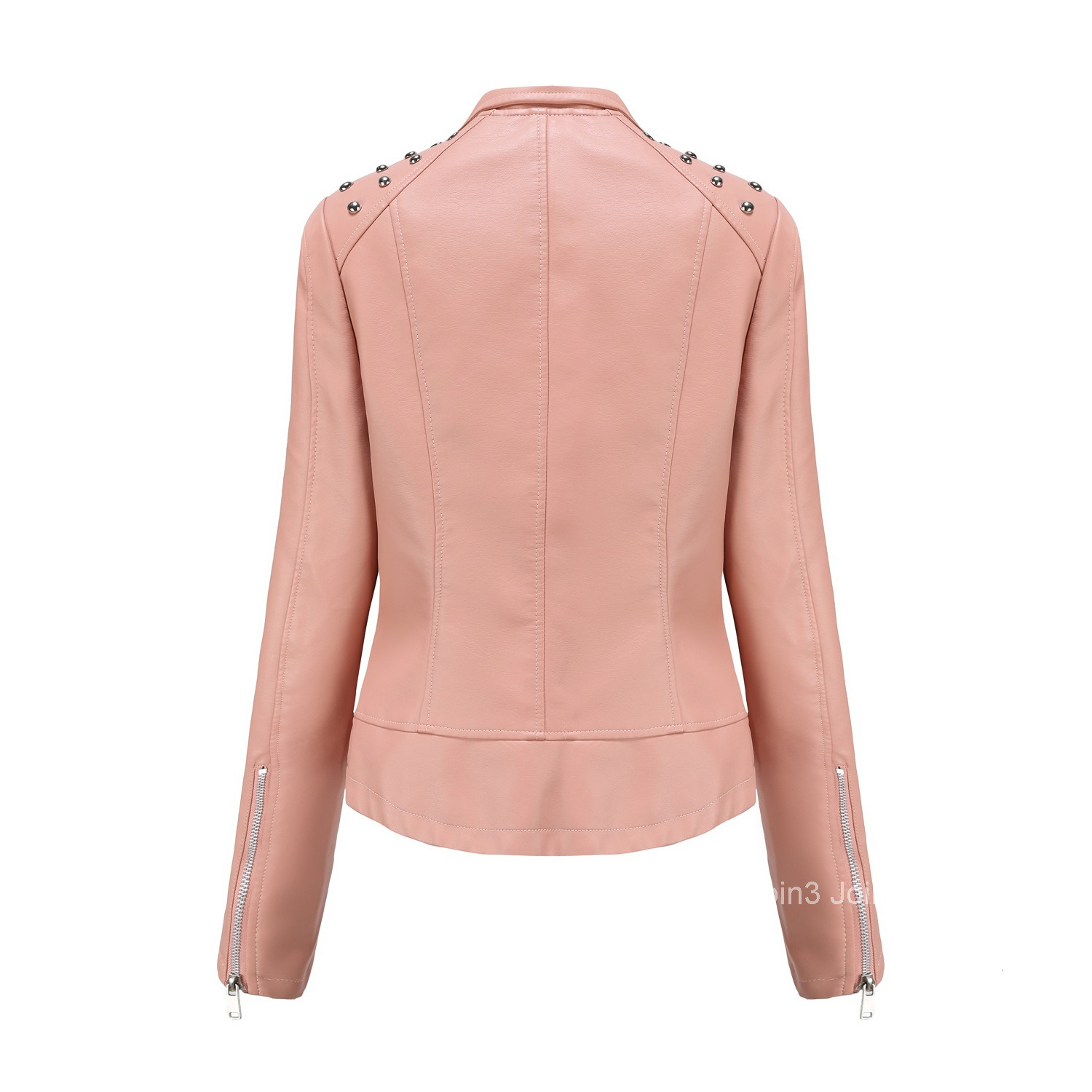 Fashion European Size Womens Beaded Leather Jacket Womens Long-sleeved Fashion Jacket Lapel Motorcycle Jacket Thin Spring and Autumn Womens Jacket Joi