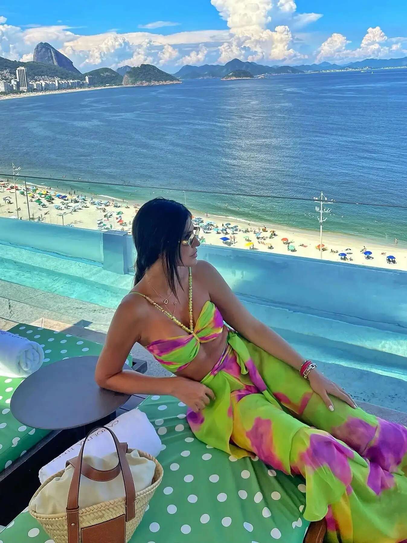 Sexy Print 3 Pics Women Bikini Set With Pleated Bra High Waist Hollow Out Wide Leg Pants Suit Summer Beach Swimsuit