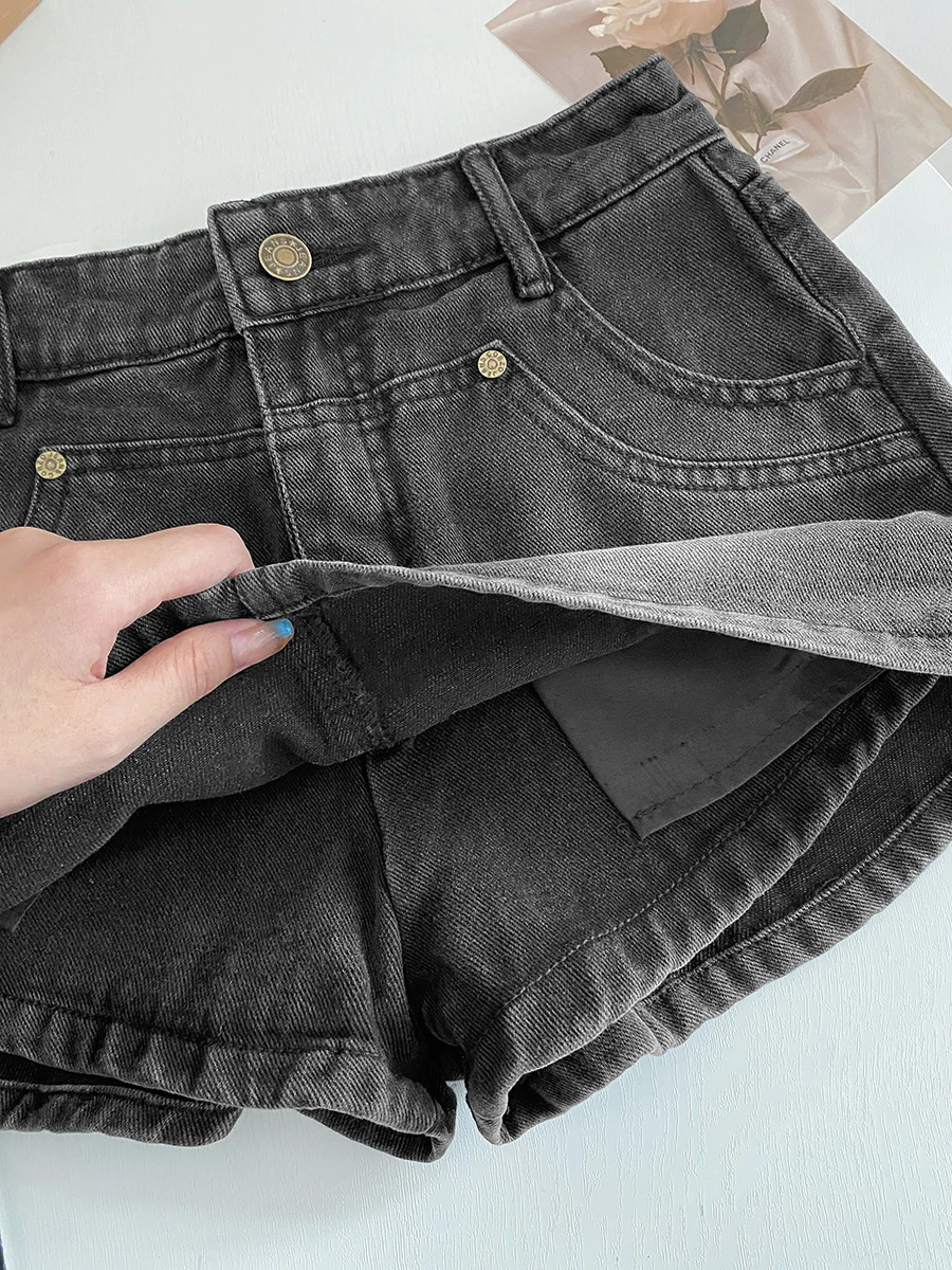 Womens Gothic Aline denim skirt elegant Harajuku Y2k mini jeans shorts dress aesthetic retro 2000s summer clothing 250310
