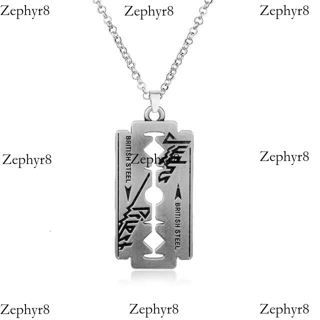 Hip Hop Rock Band Judas Priest Blade Razor Shape Pendant Long Chain Men Metal Necklace