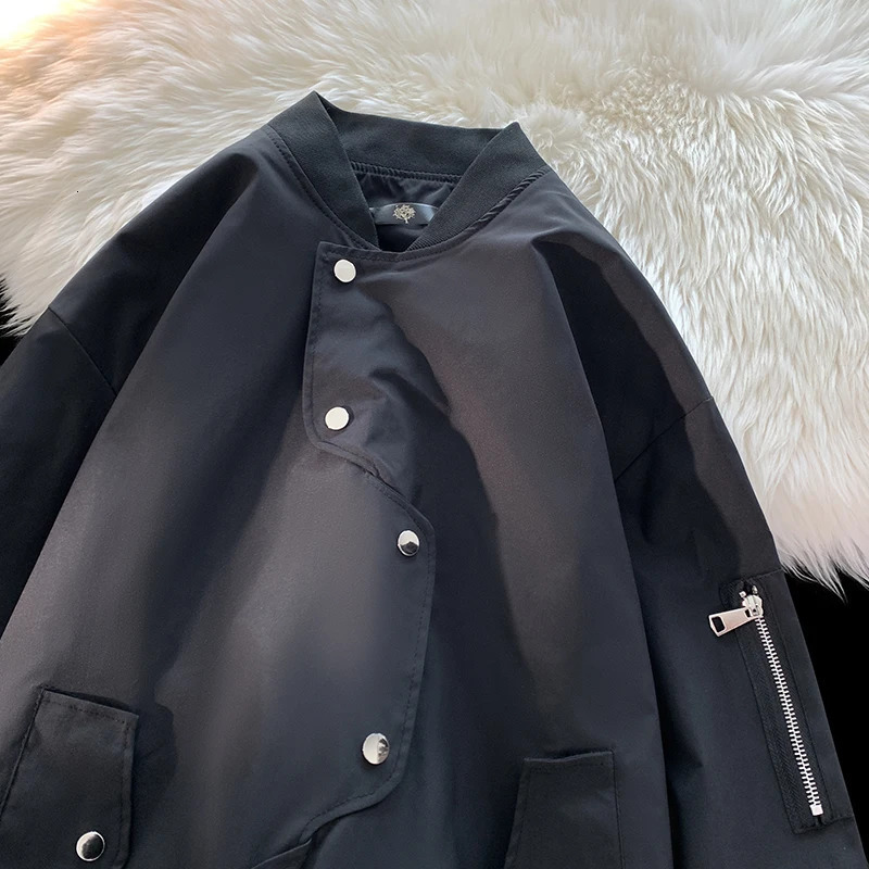 Hip hop mens streetwear baseball jacket bomber loose stand collar uniform school team punk style 250312