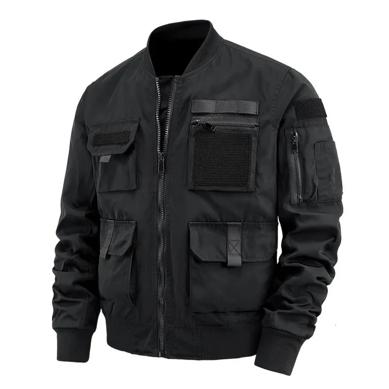 Simple casual version of Mening spring and summer mens jacket solid color multi pocket zipper 250313