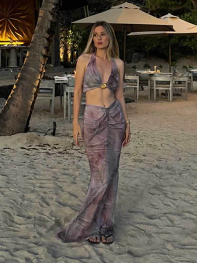 Fashionable high waisted ultra-thin long sleeved set for womens new beach party setXJ250315
