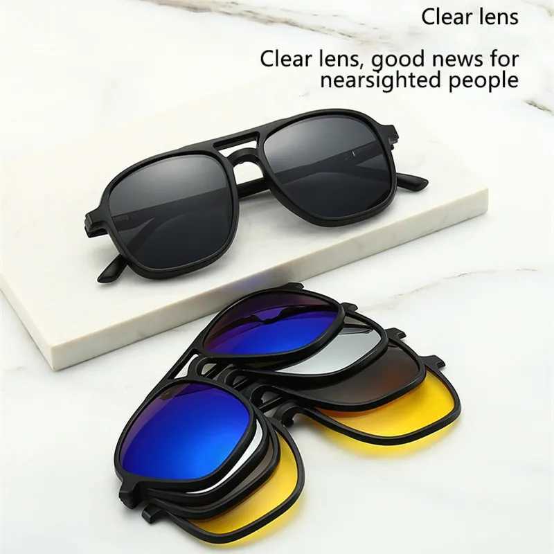 Magnetic Clip Sunglasses 6 In 1 Set Mirror Polarized Clip On Sun Glasses Male Female Driving Night Vision Goggles Sunglasses New W250315