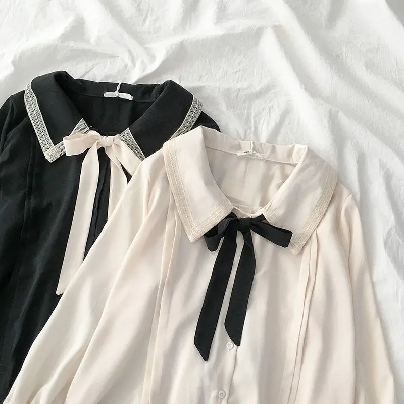 Large Size Niche n Sense Single-breasted Women Shirt Autumn Korean Lace-up Bow Blouse Female Solid Color Women Shirt 250310