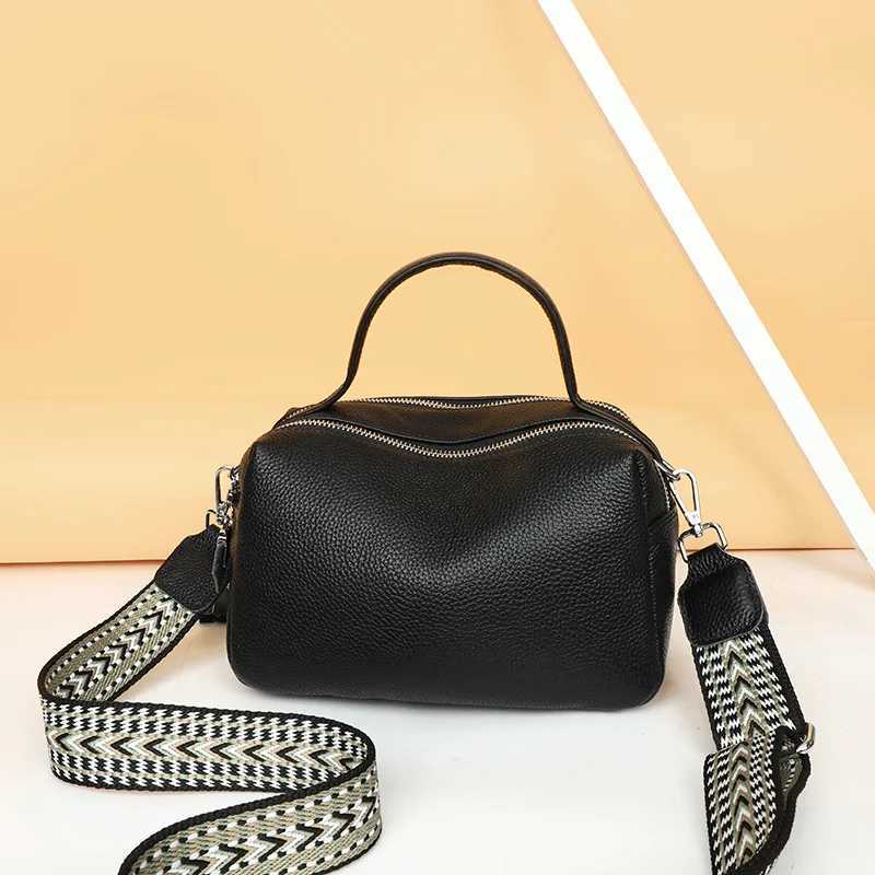 Fashionable and Simple Genuine Leather Womens Handbag Leather Girls Casual 100 Large Capacity Comfortable Wide Shoulder Strap Cross Y250315