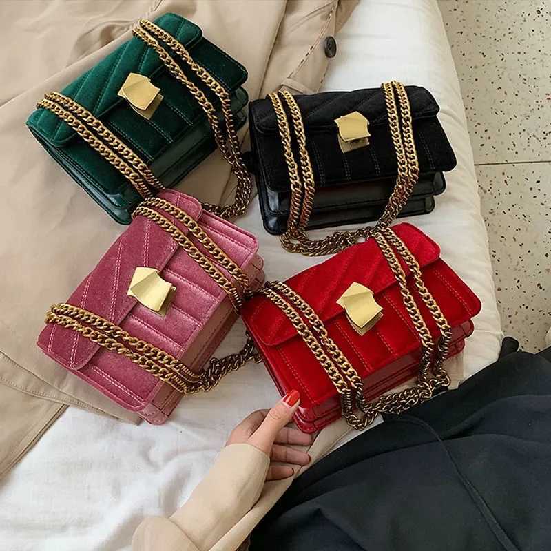 High quality gold velvet cross body bag suitable for female designers small shoulder bag chain messenger bag womens mini wallet handbag Y250315